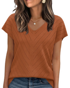 Orina Top for Women – Light Short-Sleeve V-Neck Sweater, Chic & Business Casual Style