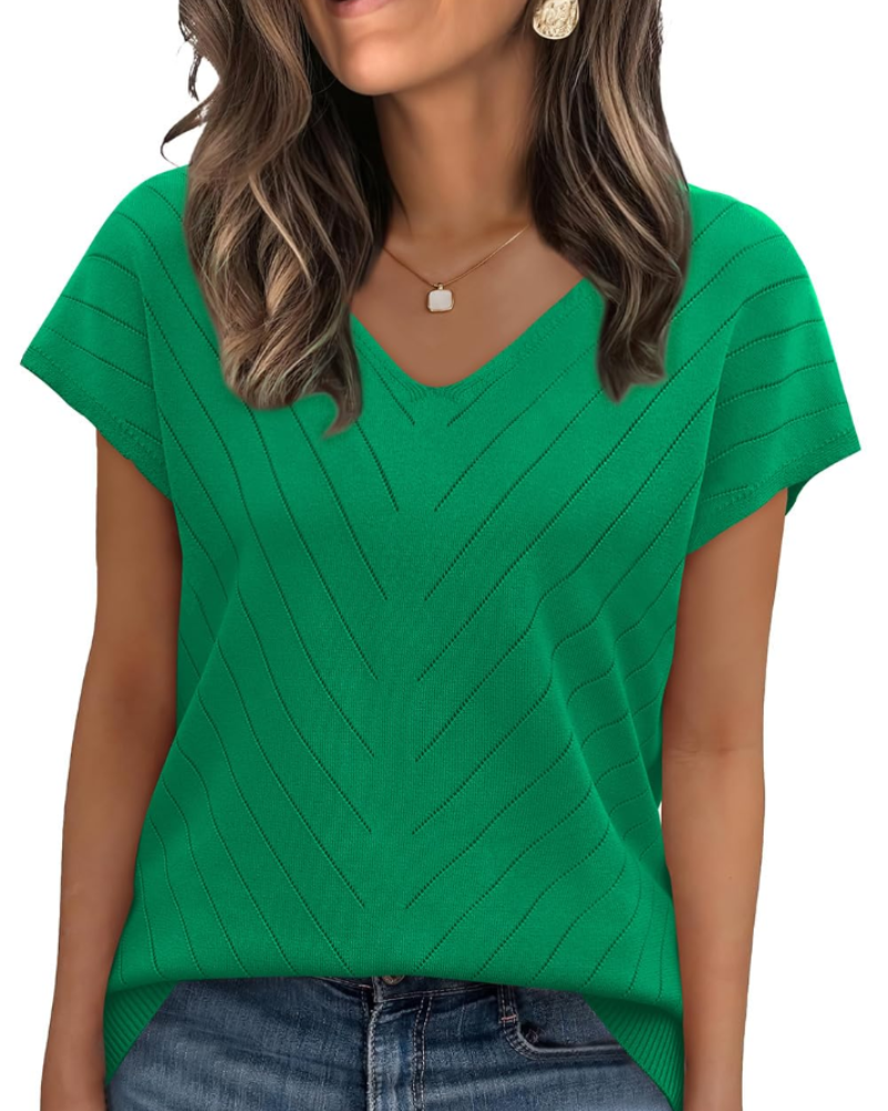 Orina Top for Women – Light Short-Sleeve V-Neck Sweater, Chic & Business Casual Style