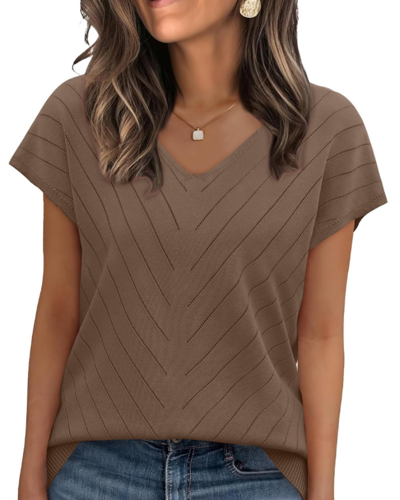 Orina Top for Women – Light Short-Sleeve V-Neck Sweater, Chic & Business Casual Style