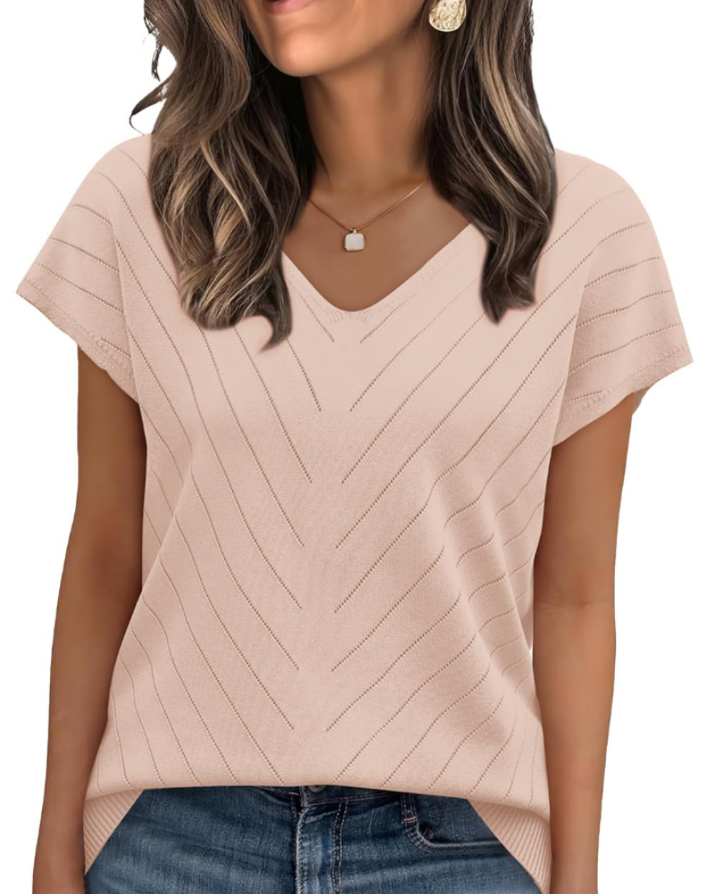 Orina Top for Women – Light Short-Sleeve V-Neck Sweater, Chic & Business Casual Style