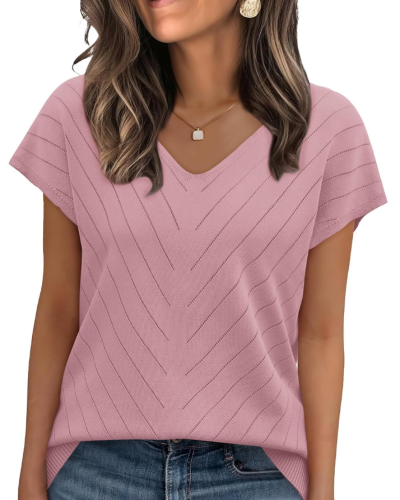 Orina Top for Women – Light Short-Sleeve V-Neck Sweater, Chic & Business Casual Style