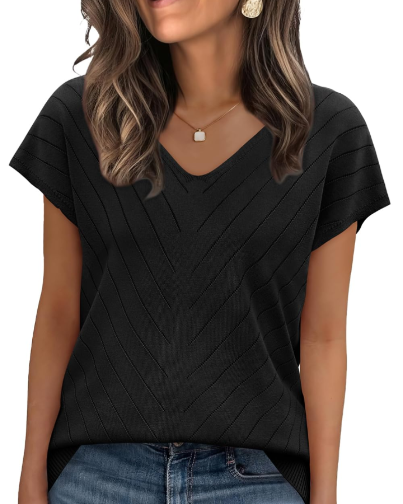 Orina Top for Women – Light Short-Sleeve V-Neck Sweater, Chic & Business Casual Style