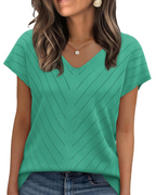 Orina Top for Women – Light Short-Sleeve V-Neck Sweater, Chic & Business Casual Style