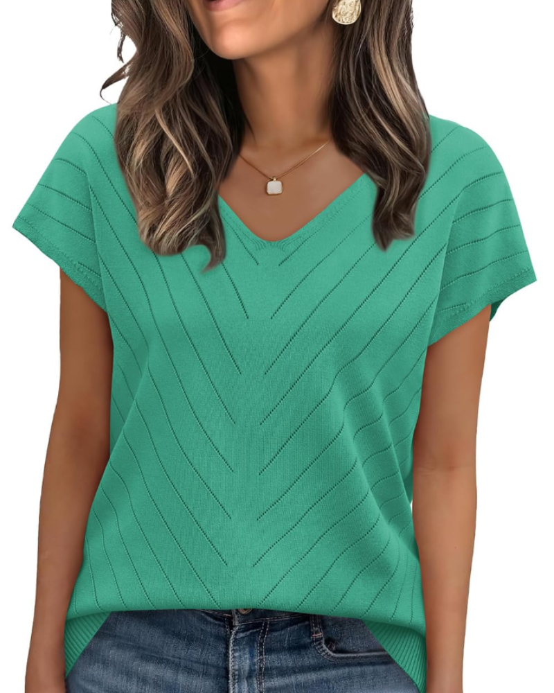 Orina Top for Women – Light Short-Sleeve V-Neck Sweater, Chic & Business Casual Style