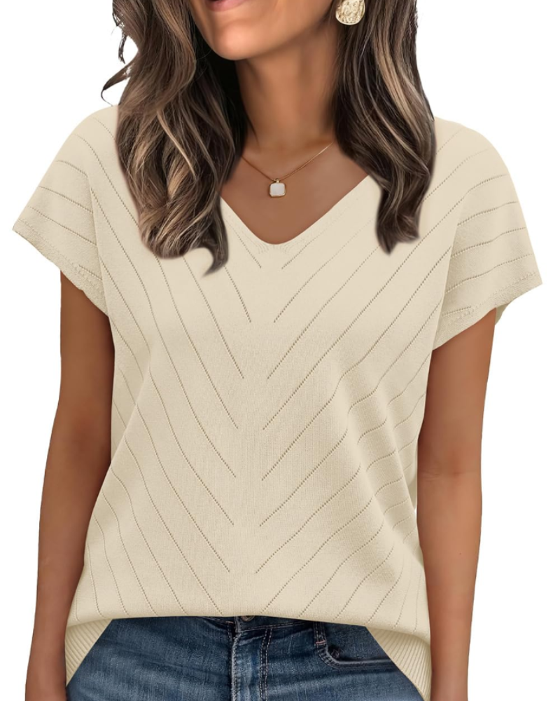 Orina Top for Women – Light Short-Sleeve V-Neck Sweater, Chic & Business Casual Style