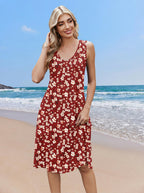 Zita Dress for Women – Sleeveless V-Neck, A-Line Midi Cut & Pockets, Pleated Waist, Summer
