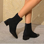 Gracia Ankle Boots for Women – Elegant Suede Boots with Patent Details & Comfortable Block Heel