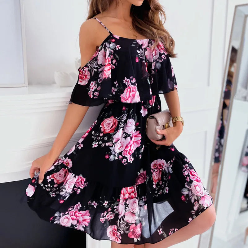 Catalina Summer Dress for Women – Floral Dress with Off-Shoulder Neckline & Romantic Look
