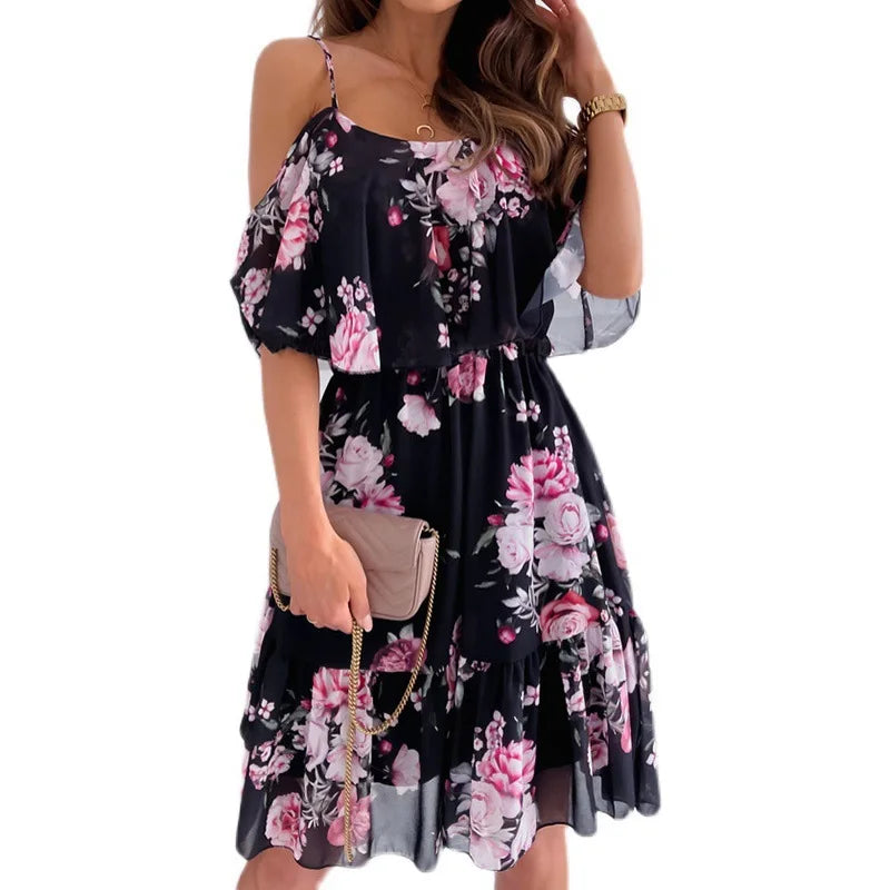 Catalina Summer Dress for Women – Floral Dress with Off-Shoulder Neckline & Romantic Look