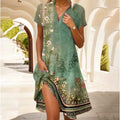 Jeanne Dress for Women – Elegant V-Neck Dress with Buttons, Flattering Cut & Timeless Floral Pattern