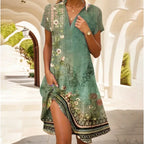 Jeanne Dress for Women – Elegant V-Neck Dress with Buttons, Flattering Cut & Timeless Floral Pattern
