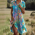 Jeanne Dress for Women – Elegant V-Neck Dress with Buttons, Flattering Cut & Timeless Floral Pattern