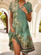 Jeanne Dress for Women – Elegant V-Neck Dress with Buttons, Flattering Cut & Timeless Floral Pattern