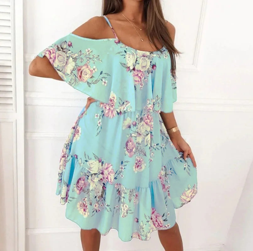 Catalina Summer Dress for Women – Floral Dress with Off-Shoulder Neckline & Romantic Look