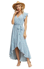 Gertrude Dress for Women – Floral V-Neck Wrap, Flowy Maxi Cut & Asymmetric Hem, Summer