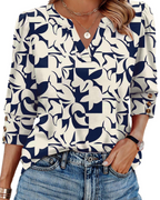 Zeline Blouse for Women – V-Neck Top with 3/4 Sleeves & Buttons, Business Casual Style