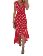 Gertrude Dress for Women – Floral V-Neck Wrap, Flowy Maxi Cut & Asymmetric Hem, Summer