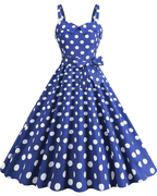 Rosie Dress for Women – Vintage Polka Dot Midi Dress, Sleeveless V-Neck, High Waist, Rockabilly Chic