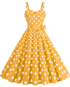 Rosie Dress for Women – Vintage Polka Dot Midi Dress, Sleeveless V-Neck, High Waist, Rockabilly Chic