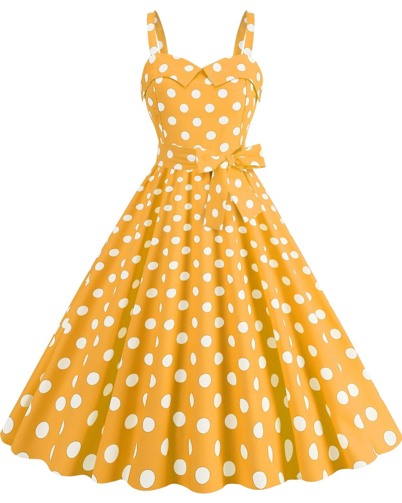 Rosie Dress for Women – Vintage Polka Dot Midi Dress, Sleeveless V-Neck, High Waist, Rockabilly Chic