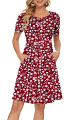 Sylphine Dress for Women – Short Sleeves, Loose Pleated Cut & Pockets, Knee-Length