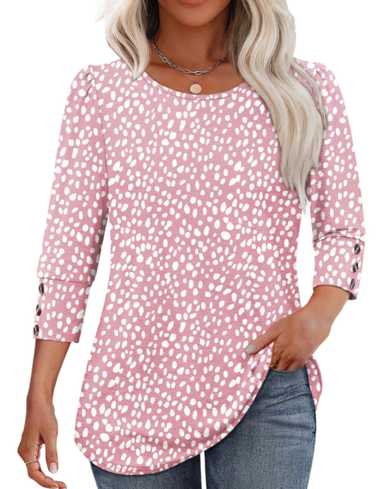 Veda Blouse for Women – V-Neck Top with Puff 3/4 Sleeves & Smocked Cuffs, Chic