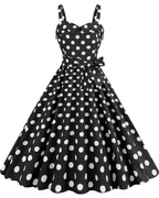 Rosie Dress for Women – Vintage Polka Dot Midi Dress, Sleeveless V-Neck, High Waist, Rockabilly Chic