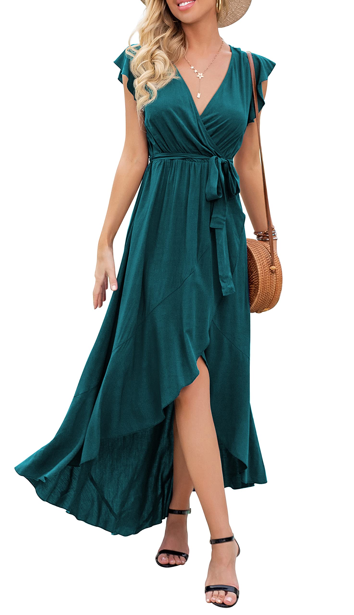 Gertrude Dress for Women – Floral V-Neck Wrap, Flowy Maxi Cut & Asymmetric Hem, Summer
