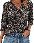 Zeline Blouse for Women – V-Neck Top with 3/4 Sleeves & Buttons, Business Casual Style