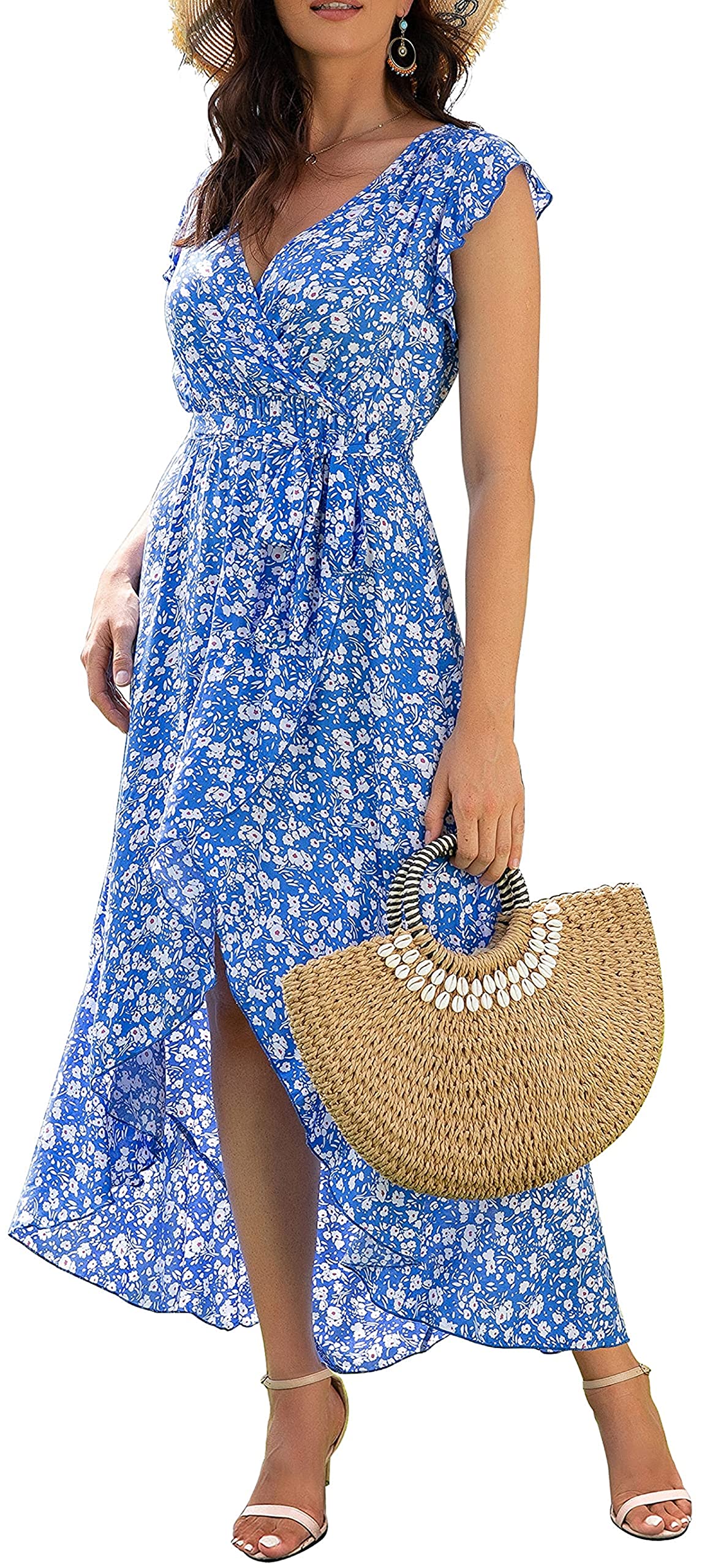 Gertrude Dress for Women – Floral V-Neck Wrap, Flowy Maxi Cut & Asymmetric Hem, Summer