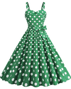 Rosie Dress for Women – Vintage Polka Dot Midi Dress, Sleeveless V-Neck, High Waist, Rockabilly Chic
