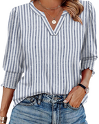 Veda Blouse for Women – V-Neck Top with Puff 3/4 Sleeves & Smocked Cuffs, Chic