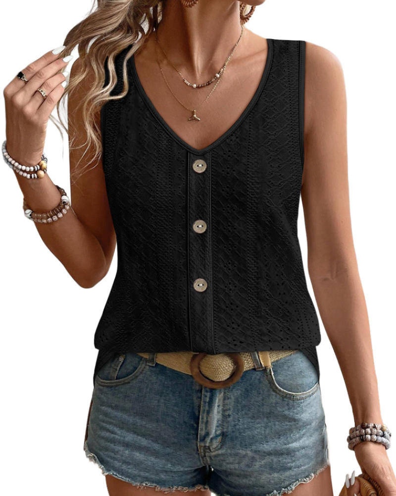 Elira Tank Top for Women – Eyelet V-Neck Top, Flowy Sleeveless Cut & Chic Summer Style