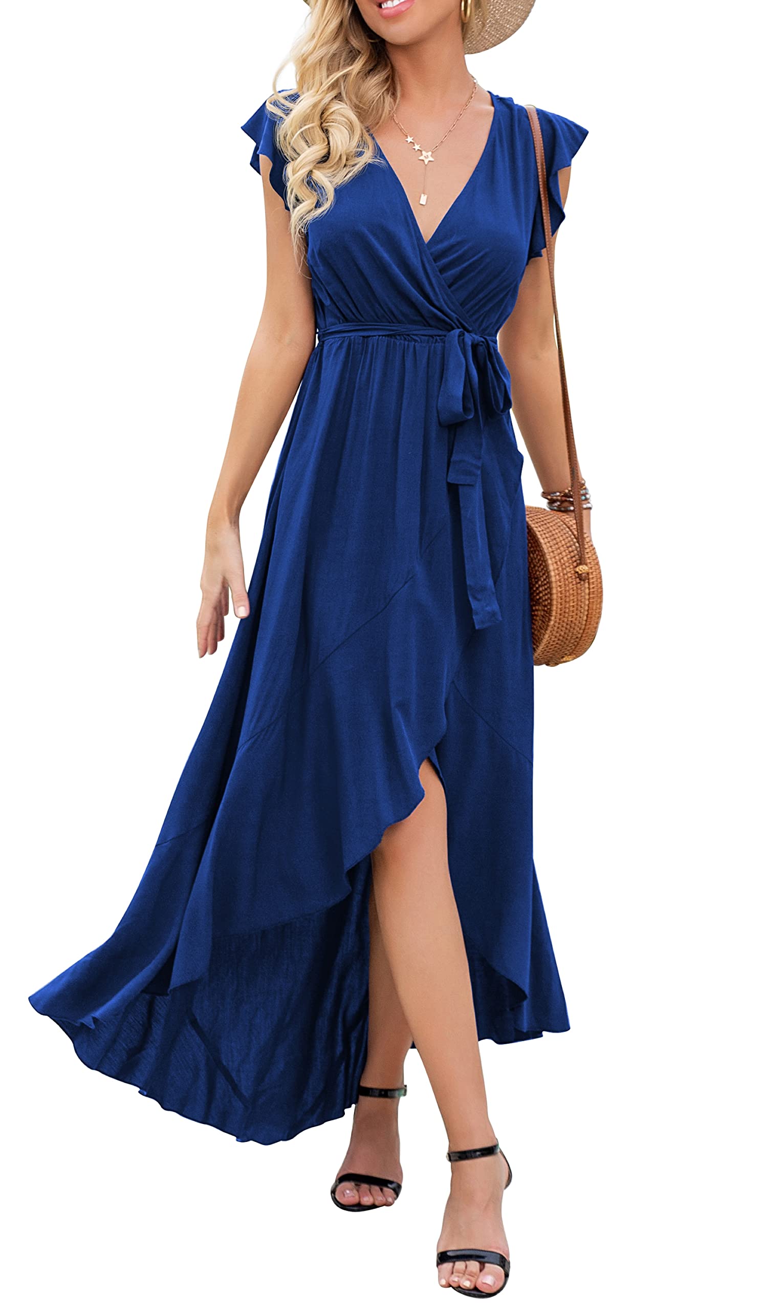 Gertrude Dress for Women – Floral V-Neck Wrap, Flowy Maxi Cut & Asymmetric Hem, Summer