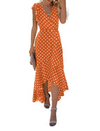 Gertrude Dress for Women – Floral V-Neck Wrap, Flowy Maxi Cut & Asymmetric Hem, Summer