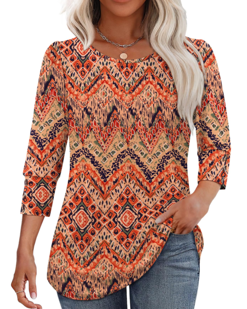 Veda Blouse for Women – V-Neck Top with Puff 3/4 Sleeves & Smocked Cuffs, Chic