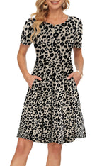 Sylphine Dress for Women – Short Sleeves, Loose Pleated Cut & Pockets, Knee-Length