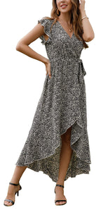 Gertrude Dress for Women – Floral V-Neck Wrap, Flowy Maxi Cut & Asymmetric Hem, Summer