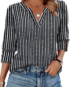 Zeline Blouse for Women – V-Neck Top with 3/4 Sleeves & Buttons, Business Casual Style