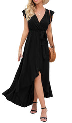 Gertrude Dress for Women – Floral V-Neck Wrap, Flowy Maxi Cut & Asymmetric Hem, Summer