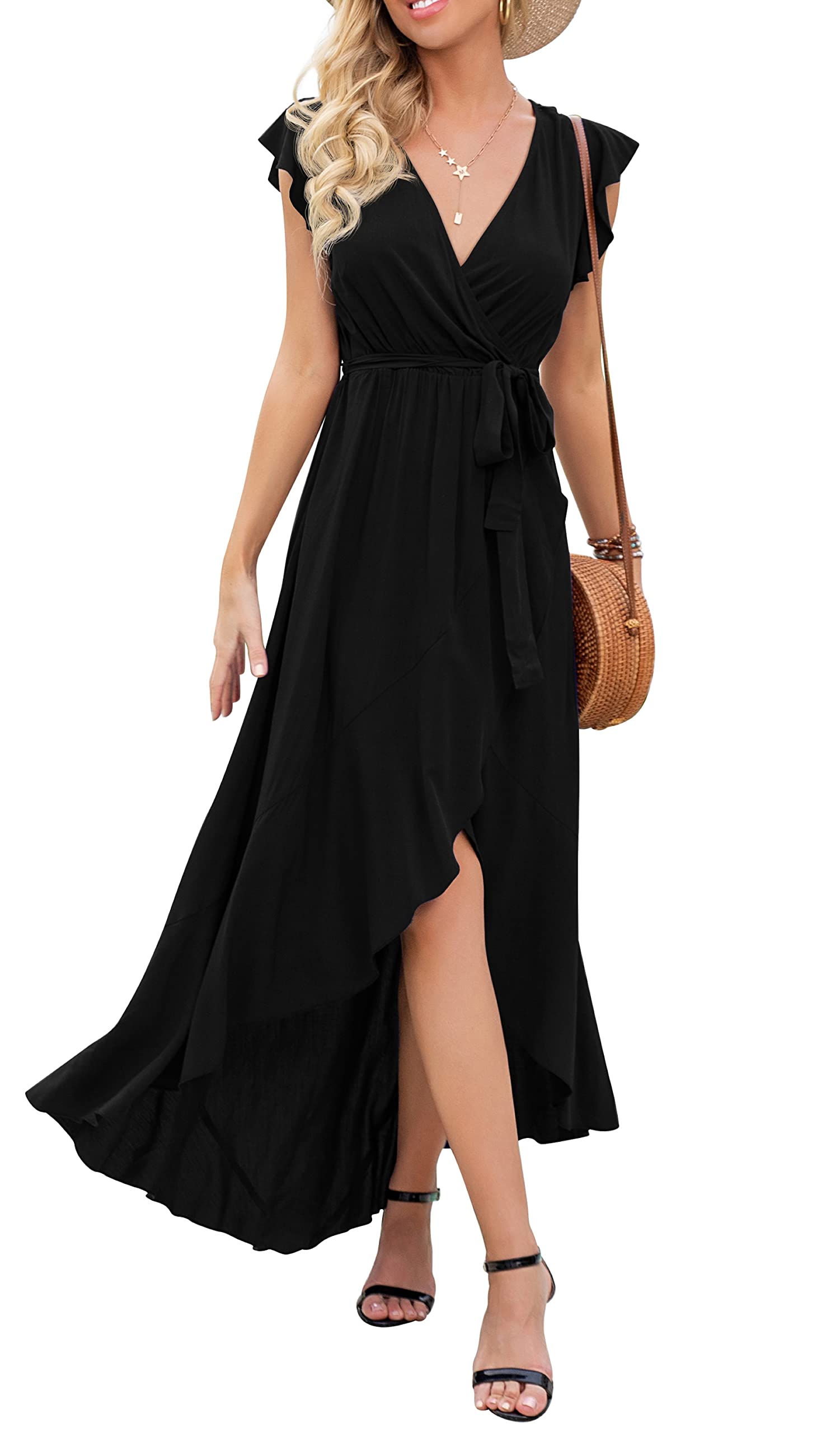 Gertrude Dress for Women – Floral V-Neck Wrap, Flowy Maxi Cut & Asymmetric Hem, Summer