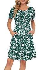 Sylphine Dress for Women – Short Sleeves, Loose Pleated Cut & Pockets, Knee-Length