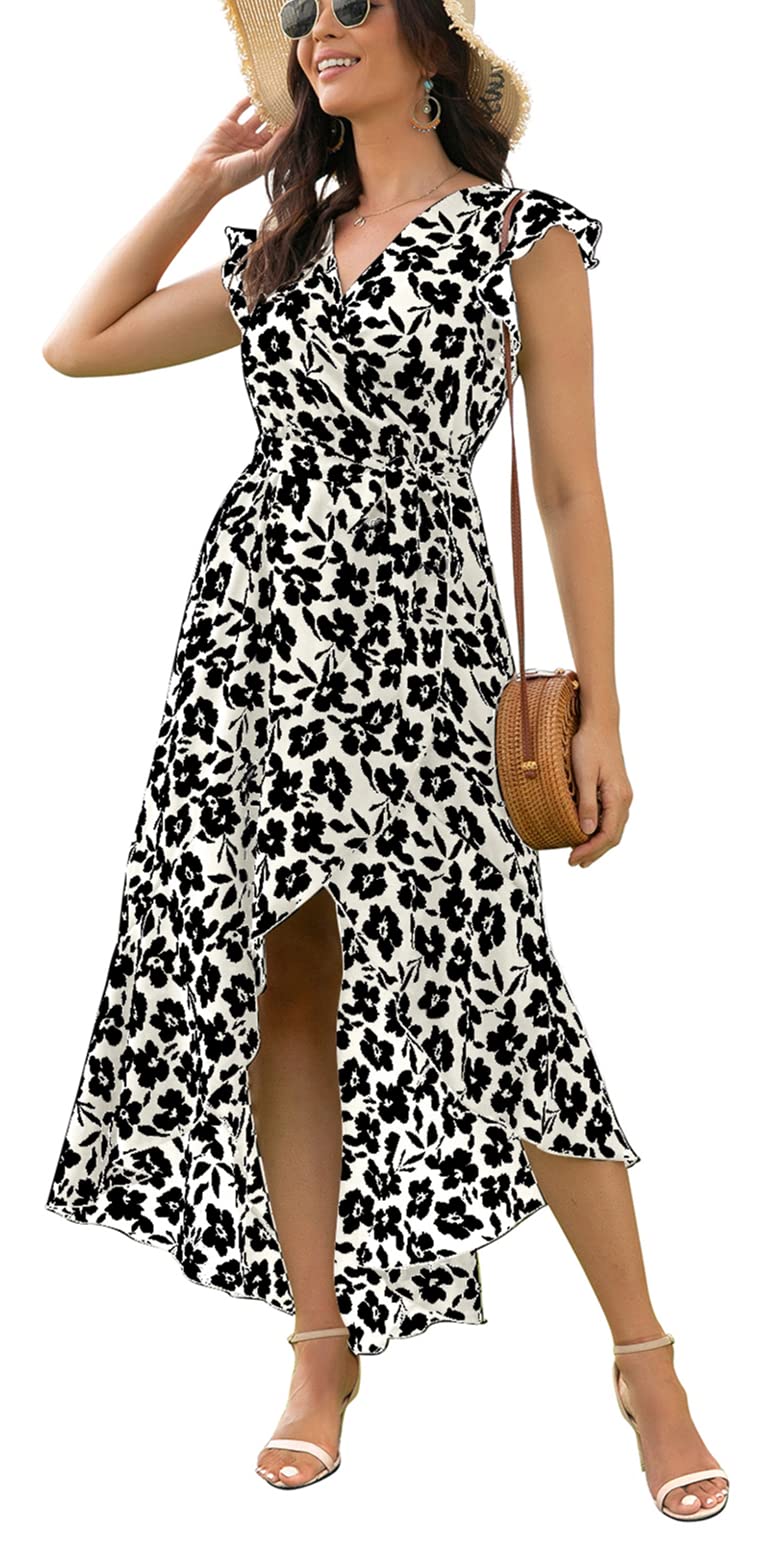 Gertrude Dress for Women – Floral V-Neck Wrap, Flowy Maxi Cut & Asymmetric Hem, Summer