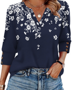 Zeline Blouse for Women – V-Neck Top with 3/4 Sleeves & Buttons, Business Casual Style