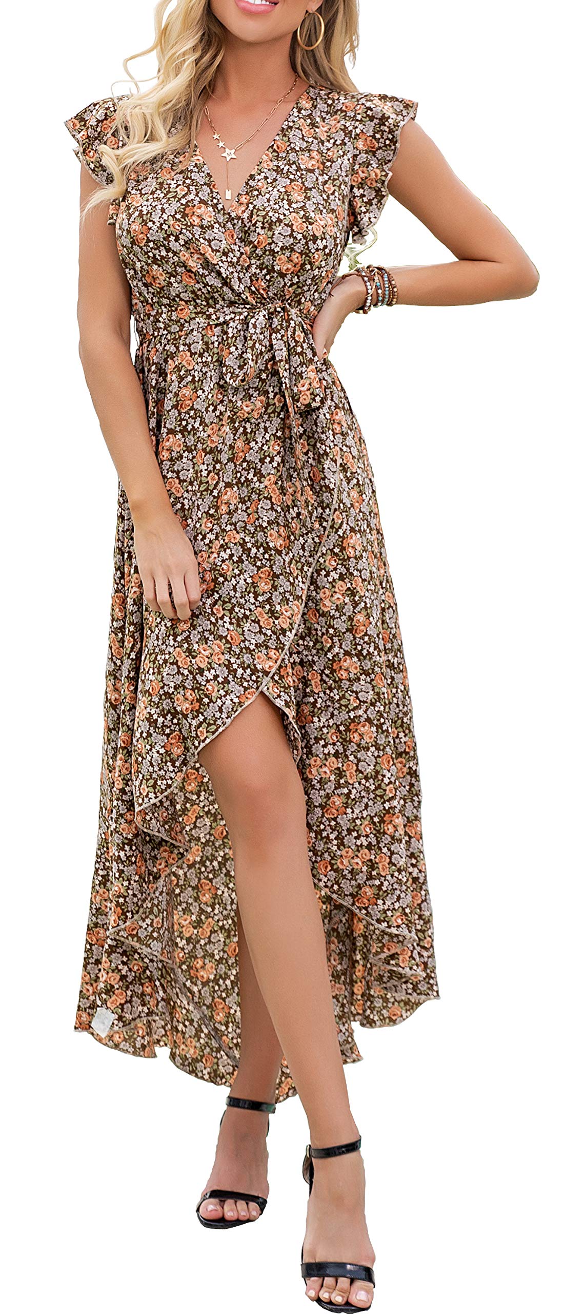 Gertrude Dress for Women – Floral V-Neck Wrap, Flowy Maxi Cut & Asymmetric Hem, Summer