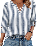 Zeline Blouse for Women – V-Neck Top with 3/4 Sleeves & Buttons, Business Casual Style