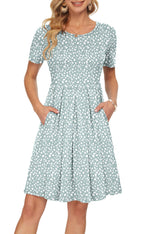 Sylphine Dress for Women – Short Sleeves, Loose Pleated Cut & Pockets, Knee-Length