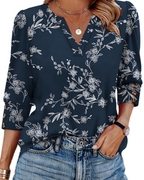 Zeline Blouse for Women – V-Neck Top with 3/4 Sleeves & Buttons, Business Casual Style