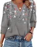 Zeline Blouse for Women – V-Neck Top with 3/4 Sleeves & Buttons, Business Casual Style
