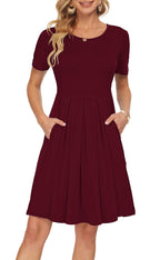 Sylphine Dress for Women – Short Sleeves, Loose Pleated Cut & Pockets, Knee-Length